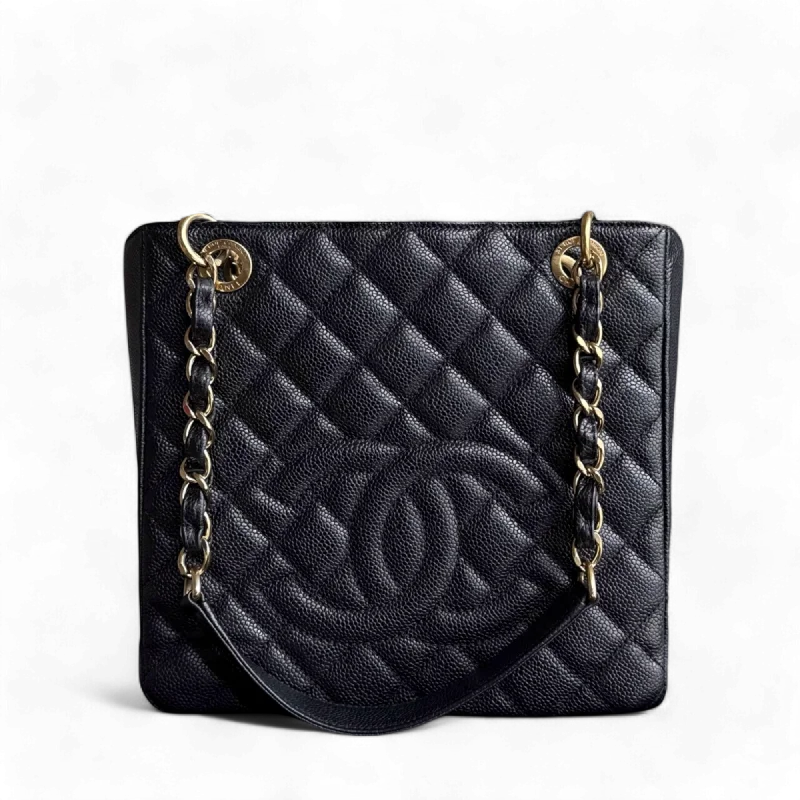 Luxury bags with chain strapsChanel PST Petite Shopping Tote - Caviar Quilted Black Gold Hardware