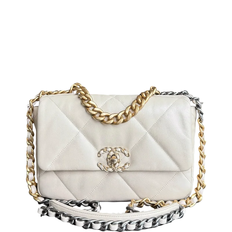 Customizable monogram bagsChanel 19 Bag  Small- C19 Quilted Goatskin Cream White Two-tone Hardware Series 30