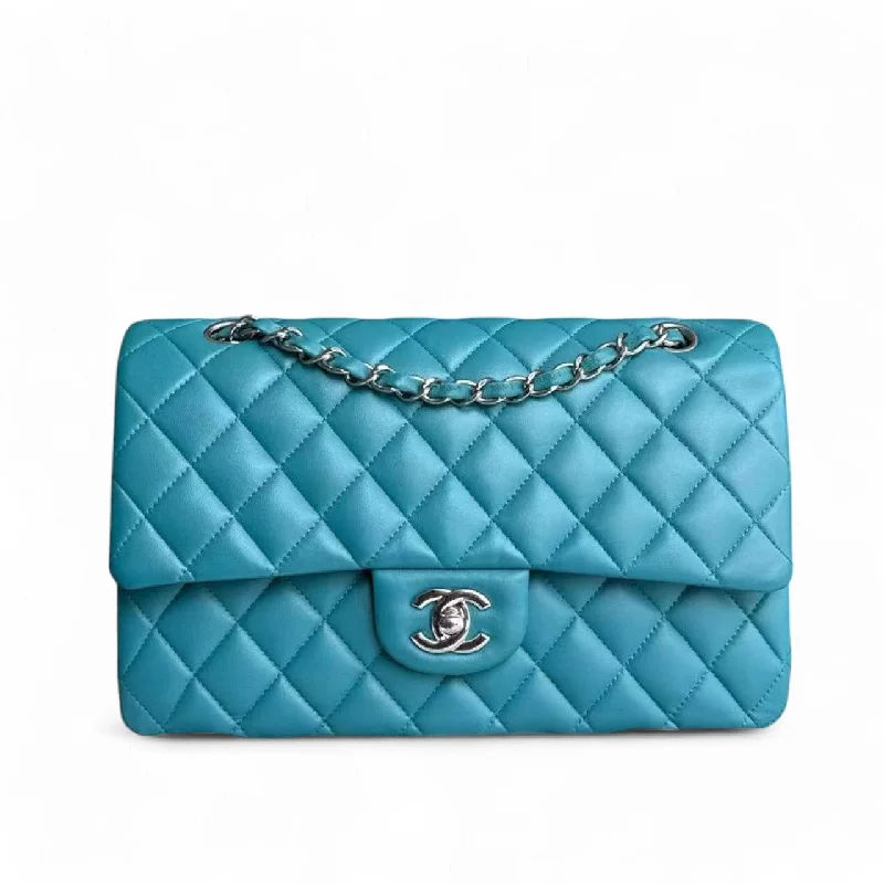 Best tote bags for workChanel Classic Flap Medium - 25CM Quilted Lambskin Blue Silver Hardware Series 20