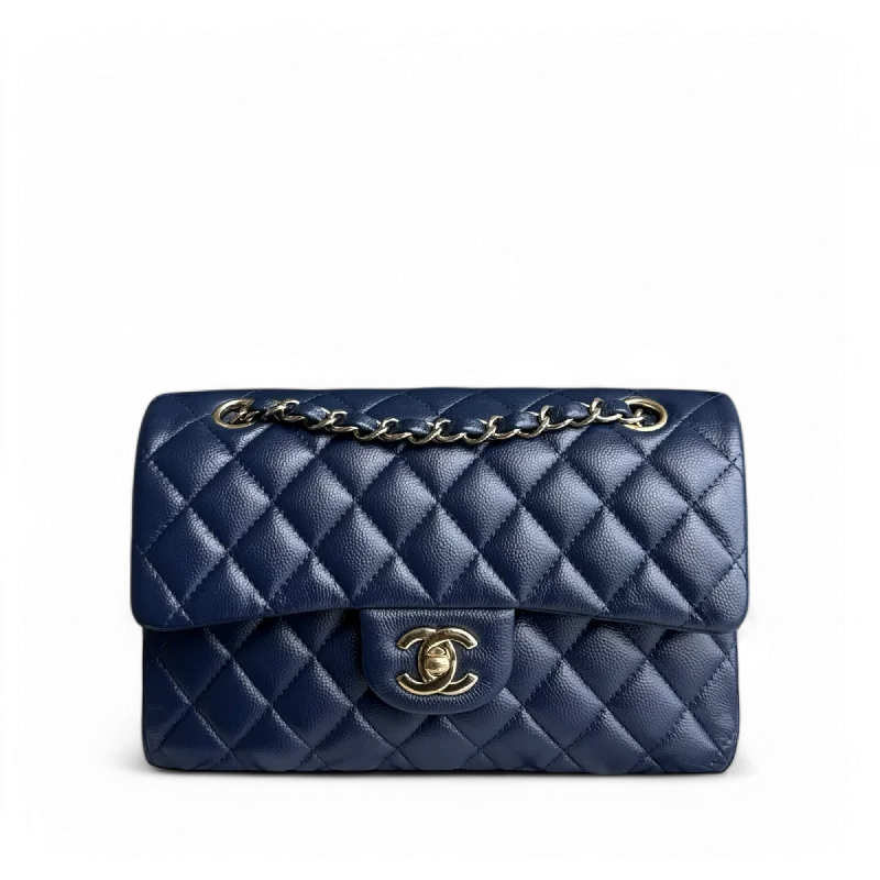 Luxury handbags 2025Chanel Classic Flap Small - Caviar 23CM Quilted Dark Navy Blue Gold Hardware Series 29