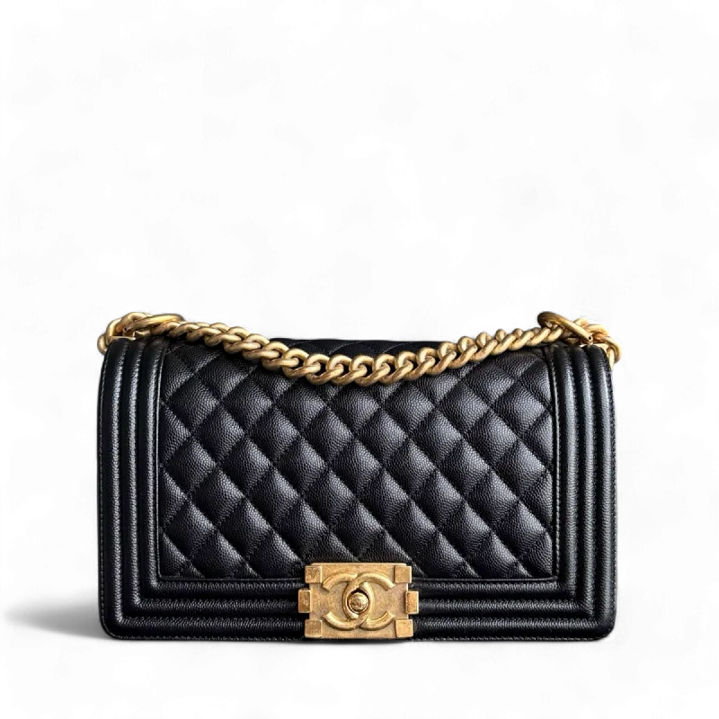 Elegant clutch bags for weddingsChanel Boy Medium - Caviar 25CM Quilted Black Gold Hardware