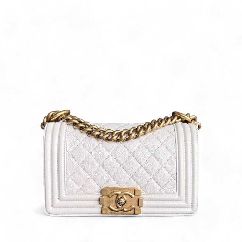 Affordable luxury bags Chanel Boy Small - Grained Calfskin Quilted Cream White Gold Hardware Series 20