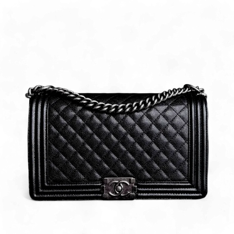 Trendy transparent PVC bagsChanel Boy Medium - Caviar 28CM Quilted Black Ruthenium Silver Hardware Series 20