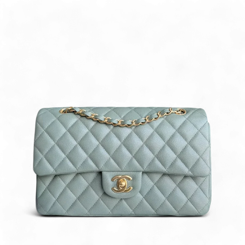 Designer bags with top handlesChanel Classic Flap Medium - Caviar 25CM Quilted Light Green Gold Hardware Series 25