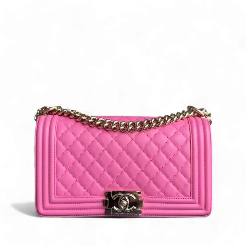 Compact crossbody bags for travelChanel Boy Medium - 25CM Quilted Lambskin Pink Gold Hardware Series 26