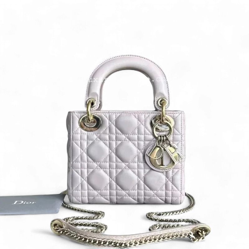 Designer bags with top handlesDior Lady Mini - Cannage Lambskin Light Sakura Pink Gold Hardware Chain Strap