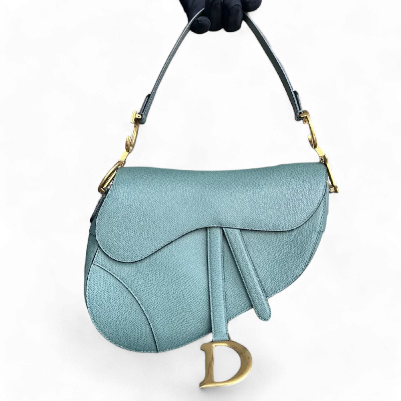 Designer bags for womenDior Saddle Medium - Grained Calfskin 25CM Haze Green Golden Hardware