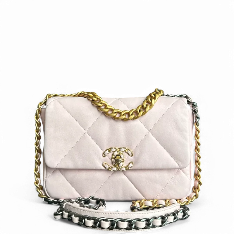 Trendy transparent PVC bagsChanel 19 Bag C19 Small - Quilted Goatskin Light Sakura Powder Pink Gold Two-tone Hardware Microchip