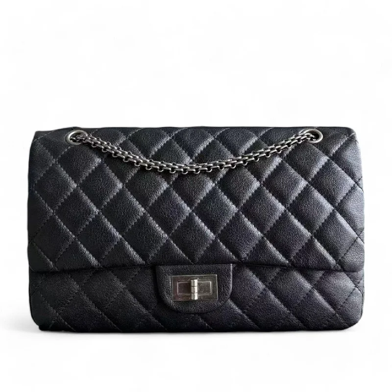 Affordable designer bag dupes*Rare Caviar* Chanel 2.55 Reissue 227 - Caviar Large Quilted Ruthenium Silver Hardware Series 13