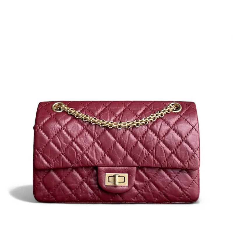 Minimalist leather handbagsChanel 2.55 Reissue 255 - 24CM Quilted Calfskin Dark Red Burgundy Gold Hardware Series 25