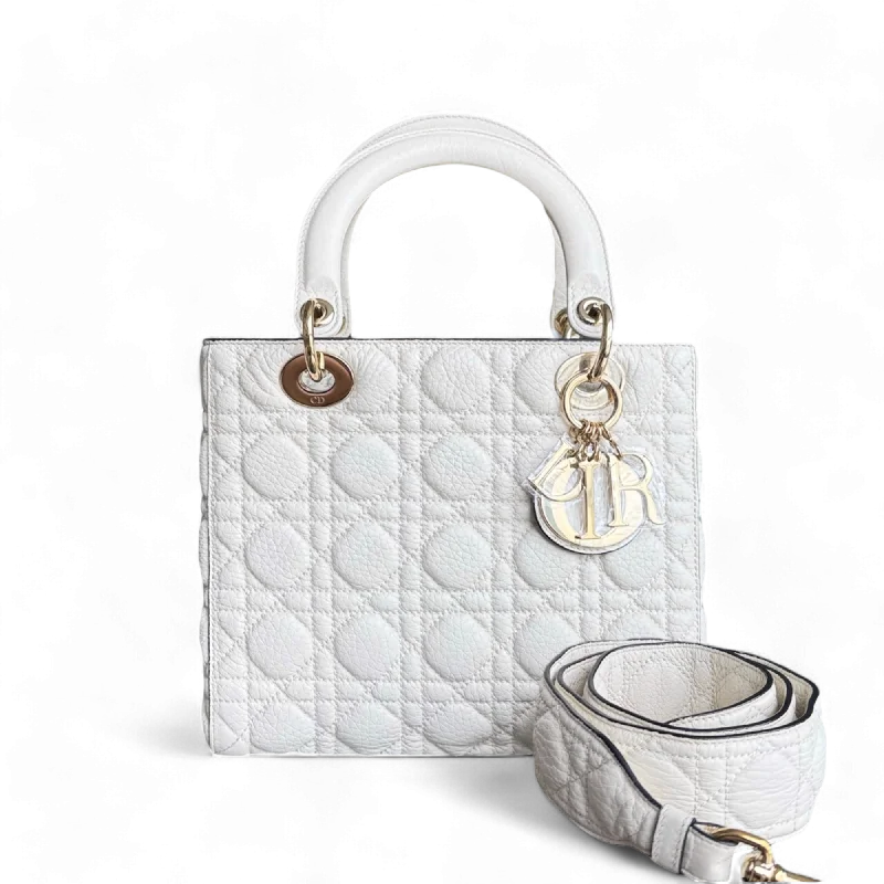 Luxury bags with chain strapsDior Lady Flap Medium - Cannage Grained Calfskin Cream White Gold Hardware