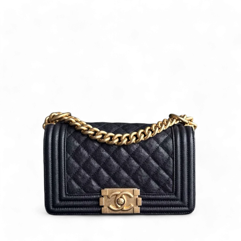 Eco-friendly tote bags for shoppingChanel Boy Small - Caviar 20CM Quilted Dark Midnight Blue Gold Hardware