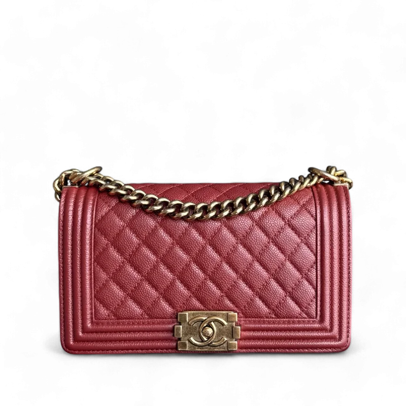 Eco-friendly tote bags for shoppingChanel Boy Medium - Caviar 25CM Quilted Red Ruthenium Gold Hardware Series 20