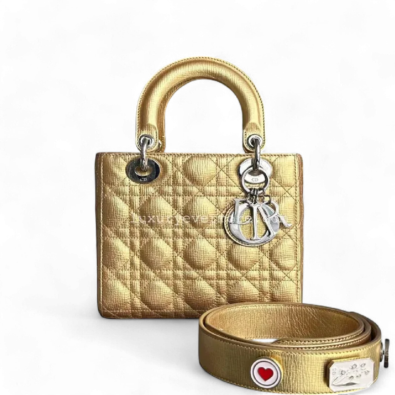 Designer bags for womenDior Lady Small - Metallic Gold Cannage Calfskin Silver Hardware