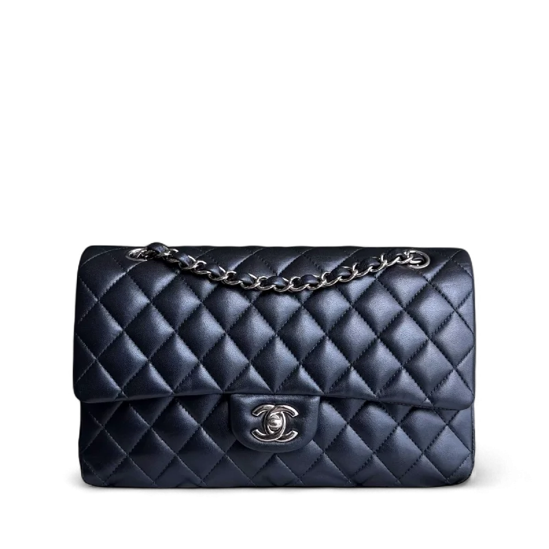 Large capacity travel bagsChanel Classic Flap Medium - 25CM Quilted Lambskin Iridescent Midnight Dark Blue Silver Hardware Series 24