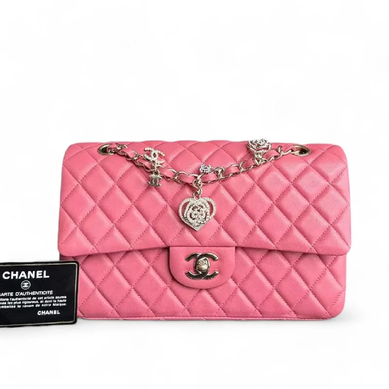 High-end designer bags for menChanel Classic Flap Medium - Valentine 25CM Single Flap Quilted Lambskin Sakura Pink Gold Hardware Series 19