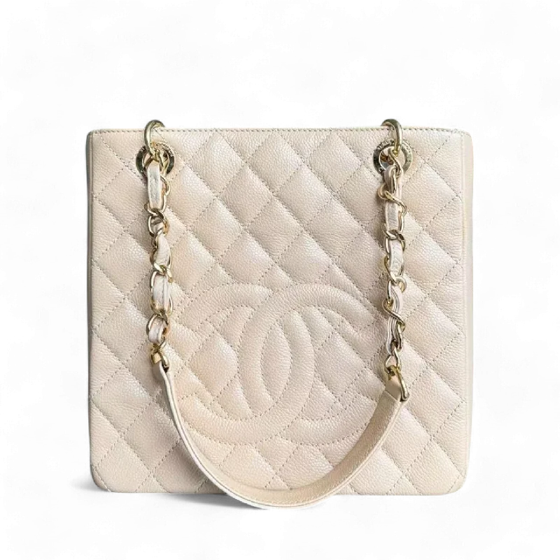 High-quality leather messenger bagsChanel PST Petite Shopping Tote - Caviar Quilted Beige Gold Hardware