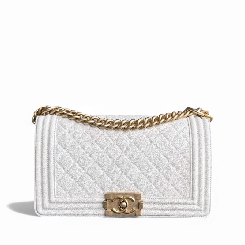 Designer bags for womenChanel Boy Medium - Caviar 25CM Quilted Cream White Aged Gold Hardware Series 27