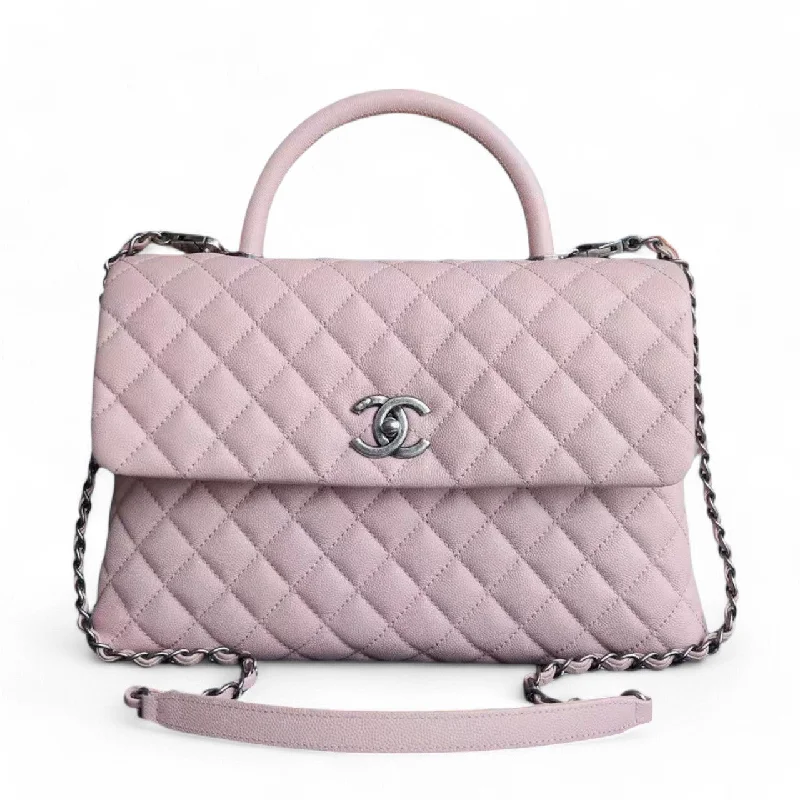 Designer bags with top handlesChanel Coco Handle Large - Caviar Quilted Nude Pink Ruthenium Silver Hardware Series 23