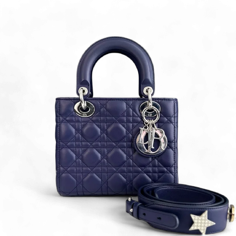 Affordable luxury bags Dior Lady Small - Cannage Lambskin Dark Purple Blue Silver Hardware