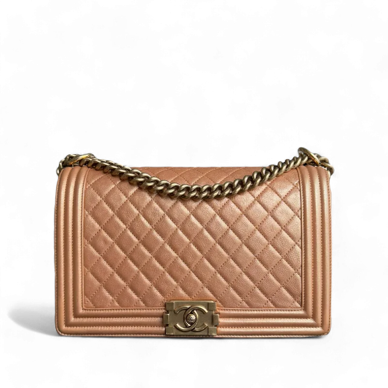 Crossbody bags for everyday useChanel Boy Medium - 28CM Quilted Grained Calfskin Metallic Iridescent Ruthenium Gold Hardware Series 20