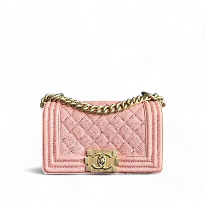 Vintage-inspired handbagsChanel Boy Small - 20CM Caviar Quilted Grained Calfskin Pink Leboy Golden Hardware Series 27