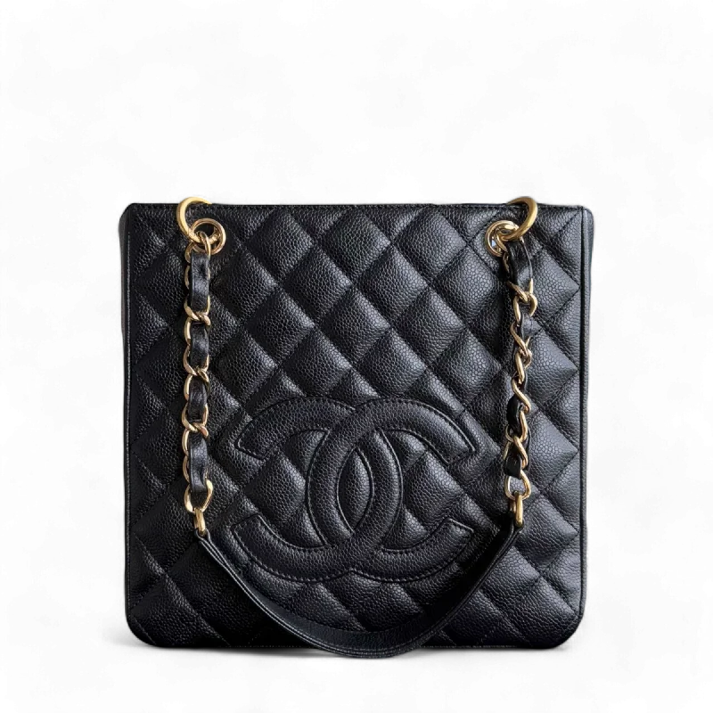 Lightweight duffle bags for gymChanel PST Petite Shopping Tote - Caivar Quilted Black Gold Hardware Series 11