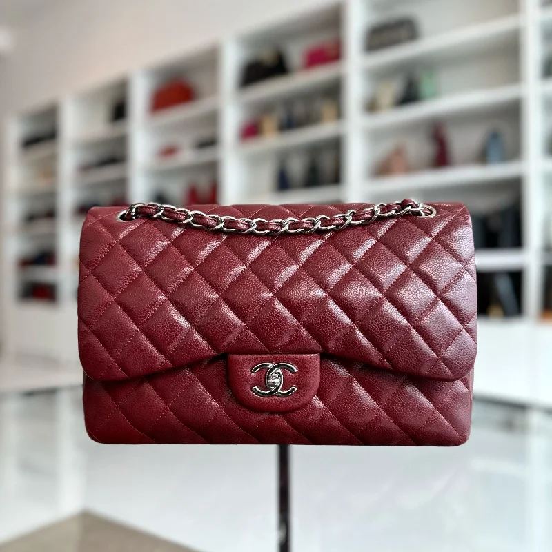 Designer bags with top handlesCaviar Jumbo Double Flap Classic Flap 30CM Cross Body Burgundy SHW No 14