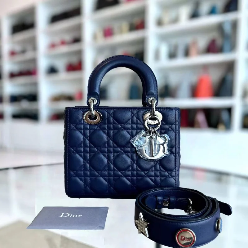 High-quality leather messenger bagsLady Small Cannage Lambskin Dark Blue Silver ABC MyABC Hardware