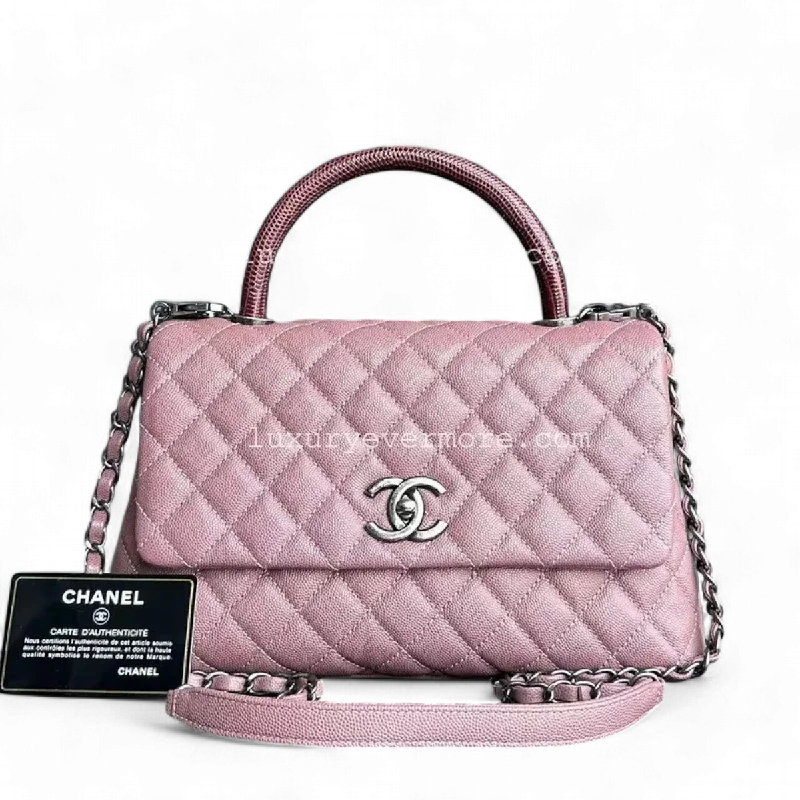 Sustainable fashion bagsChanel Coco Handle - Medium Pink Lizard Handle Silver Hardware Series 23