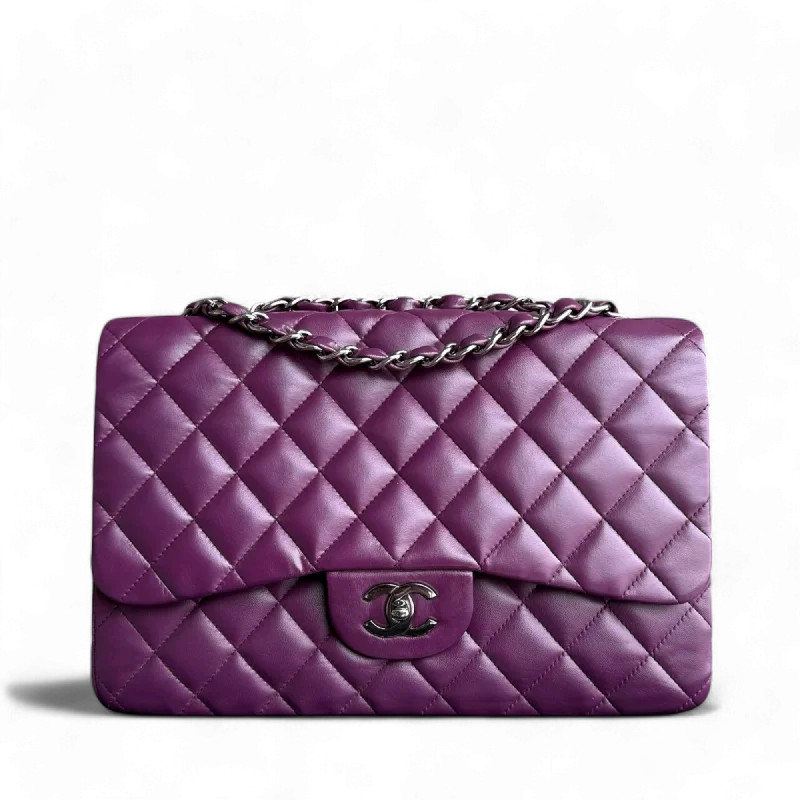 Affordable leather bagsChanel Classic Flap Jumbo - 30CM Quilted Lambskin Single Flap Purple Violet Series 10