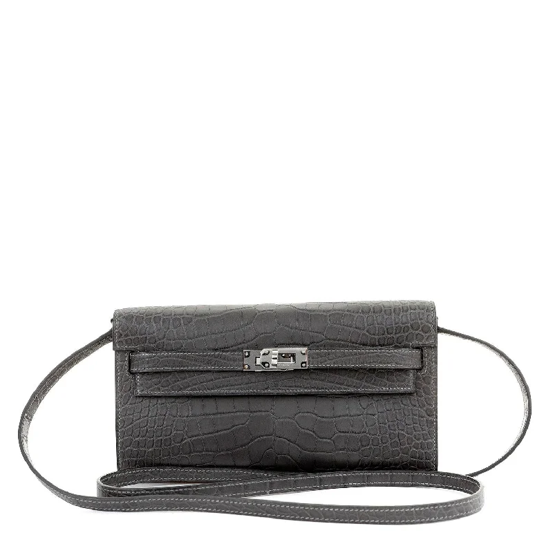 Luxury brand bags on saleHermes 2022 Croc Graphite Matte Wallet To Go w/ Palladium Hardware