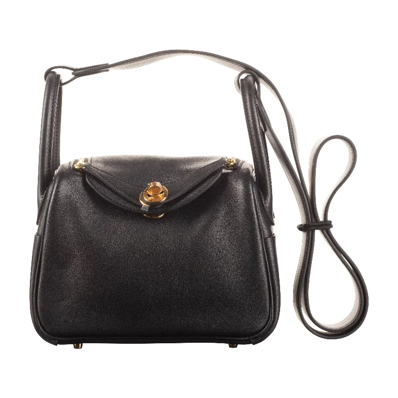 Customizable monogram bagsHermès 20cm Lindy Mini Black Swift Leather Gold Hardware