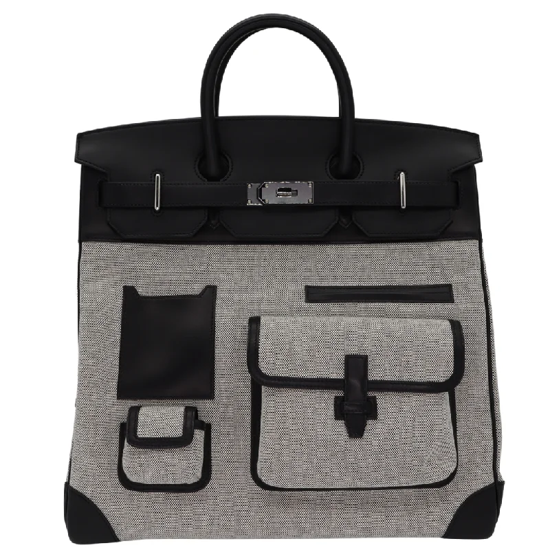 Affordable luxury bags Hermès 40cm HAC Cargo Black (Noir) Toile/Evercalf Leather Palladium Hardware