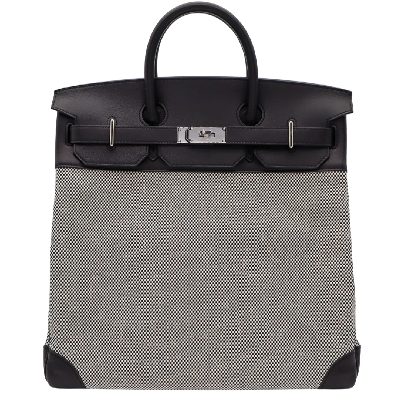 Durable leather bags for daily useHermès 40cm HAC Black Toile/Swift Leather Palladium Hardware