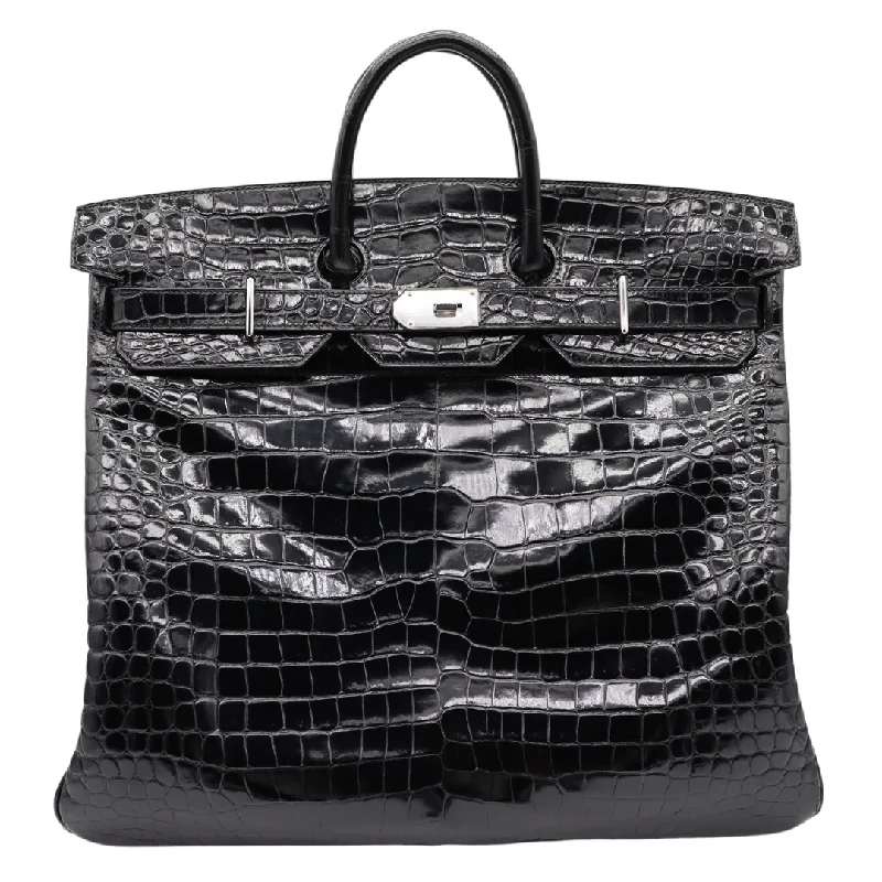 Trendy transparent PVC bagsHermès 50cm HAC Black Shiny Porosus Crocodile Palladium Hardware