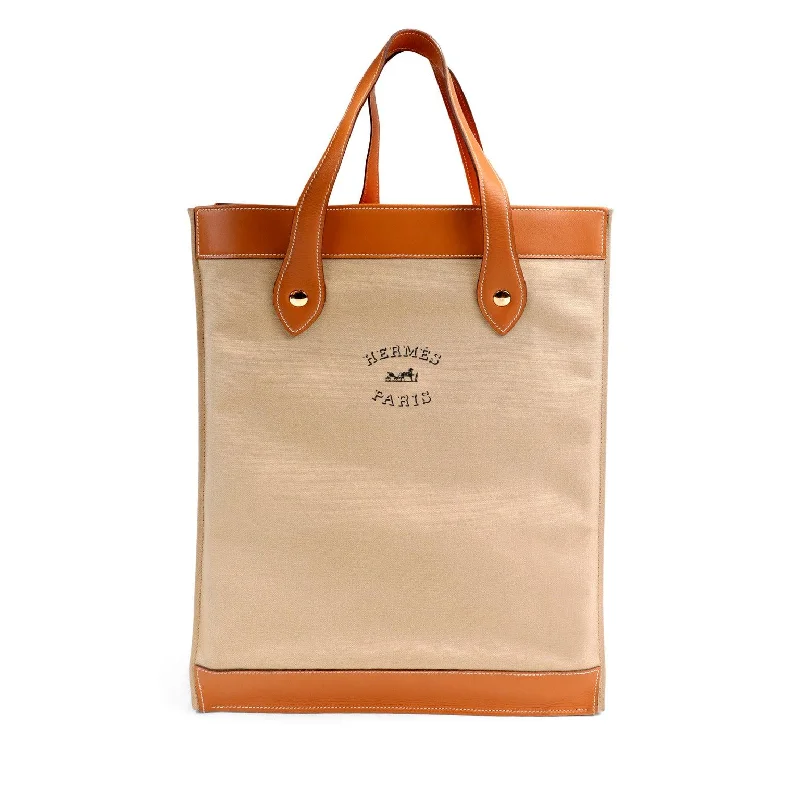 Vegan leather handbagsHermes Beige Canvas Tote w/ Swift Leather Straps