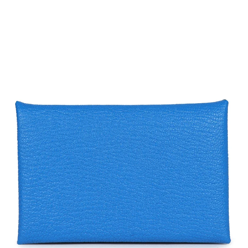 Affordable luxury bags Hermes Calvi Card Holder Bleu Hydra Chevre Palladium Hardware