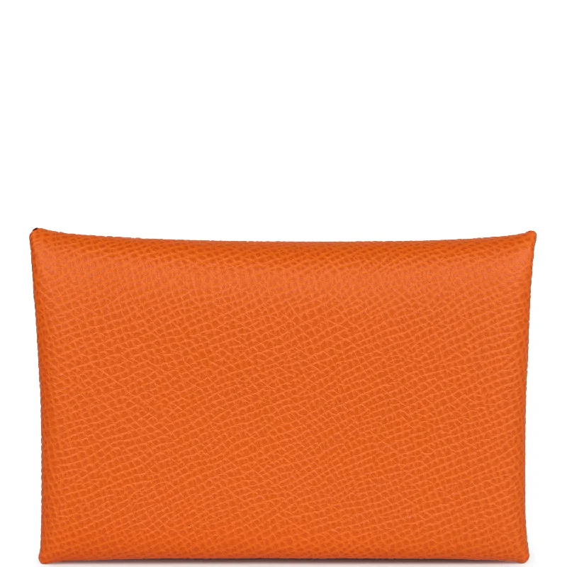 High-end designer bags for menHermes Calvi Card Holder Orange Epsom Palladium Hardware