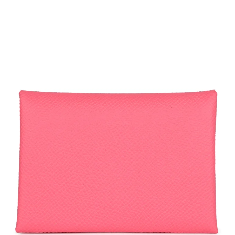 Compact crossbody bags for travelHermes Calvi Duo Card Holder Rose Azalee Epsom Palladium Hardware