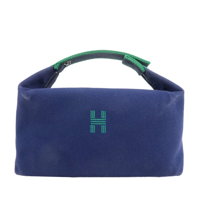 Sustainable fashion bagsHERMES Canvas Leather Bride a Brac GM Hand Bag Navy Green