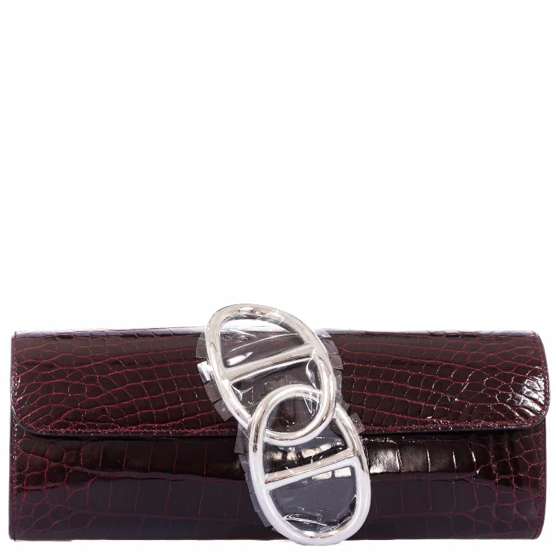 Durable leather bags for daily useHermès Egee Clutch Bordeaux Shiny Alligator Permabrass Hardware