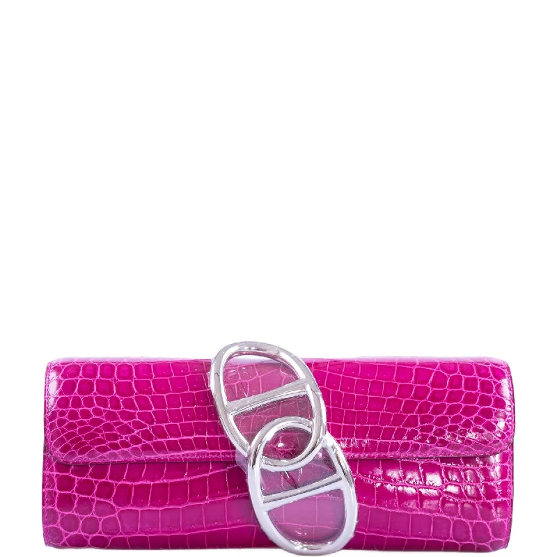 Designer bags with detachable strapsHermès Egee Clutch Rose Scheherazade Shiny Niloticus Crocodile Palladium Hardware