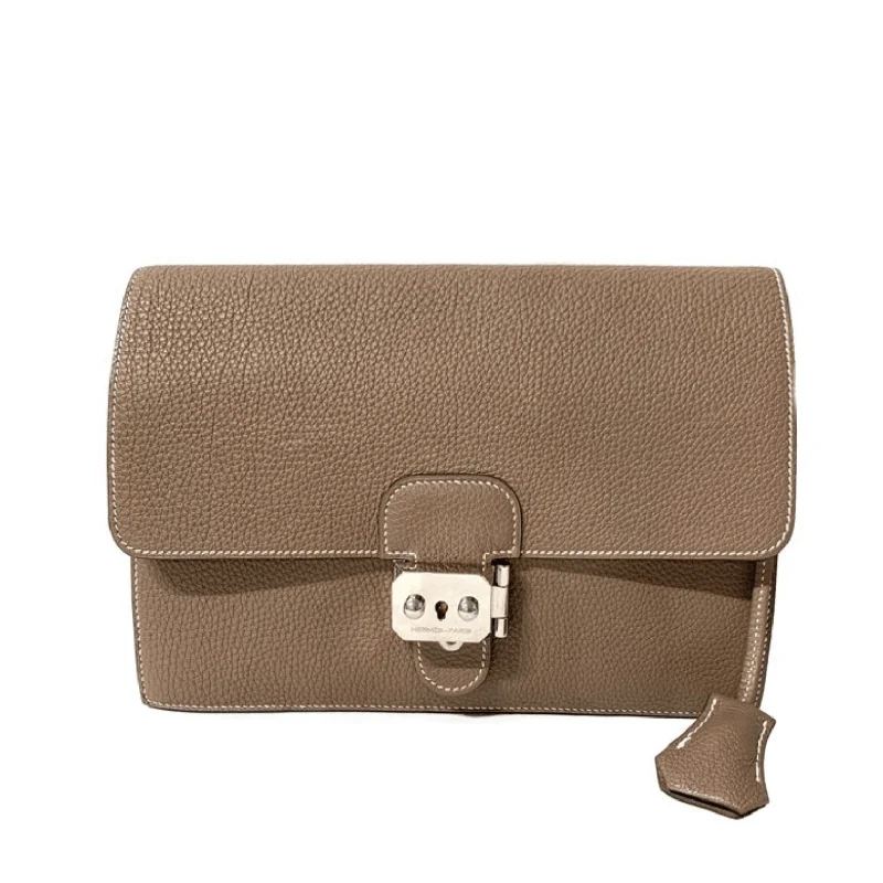 Designer bags with top handlesHermès Etoupe Togo Jet Clutch