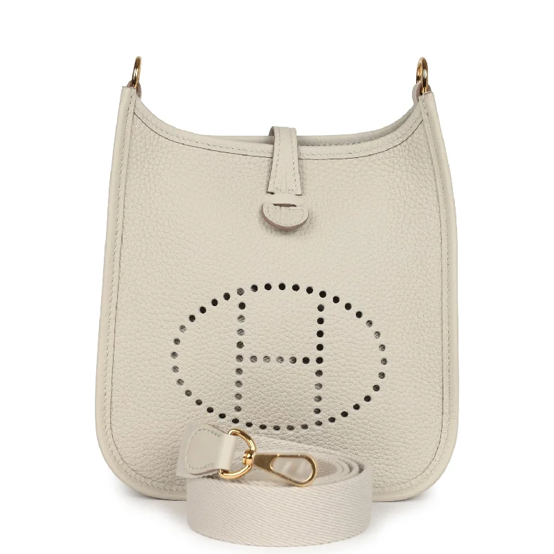 Minimalist leather handbagsHermes Evelyne TPM Beton Clemence Gold Hardware