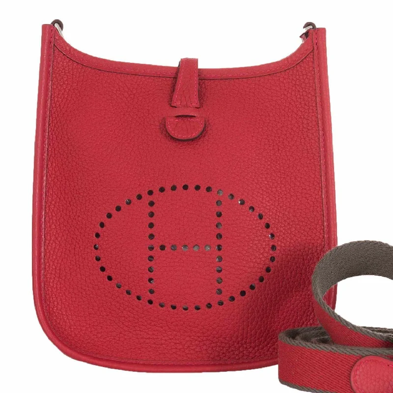 Designer bags with top handlesHermès Evelyne TPM Rouge Casaque Clemence Casaque Etain Strap Palladium Hardware