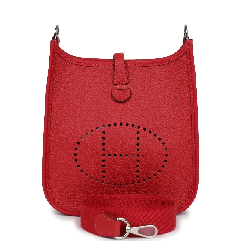 High-quality leather messenger bagsHermes Evelyne TPM Vermillion Clemence Palladium Hardware