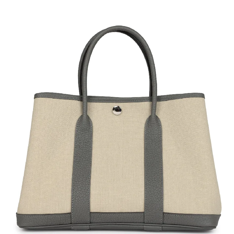 Durable leather bags for daily useHermes Garden Party 30 Gris Meyer Negonda and Beton Military Canvas Palladium Hardware