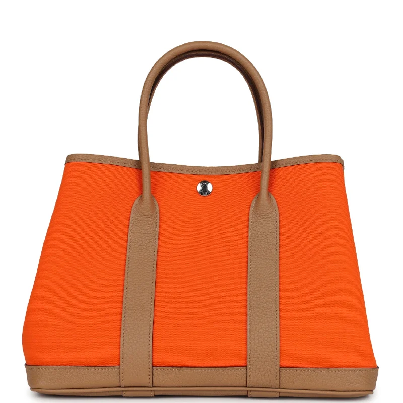 Compact crossbody bags for travelHermes Garden Party 30 Orange Minium Toile and Biscuit Negonda Palladium Hardware