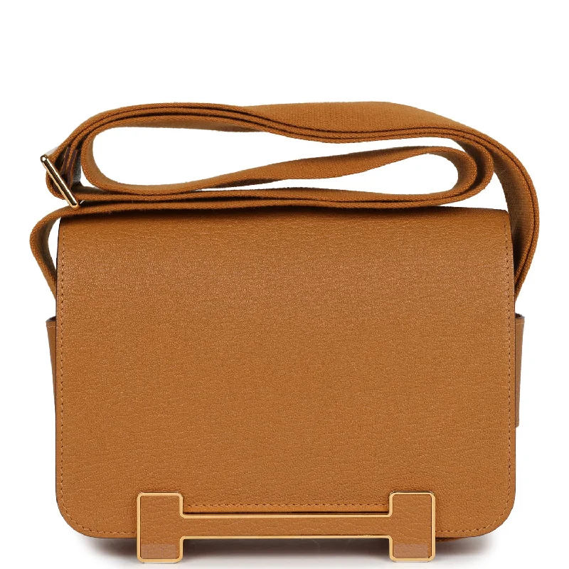 Compact crossbody bags for travelHermes Geta Caramel Chevre Mysore Gold Hardware